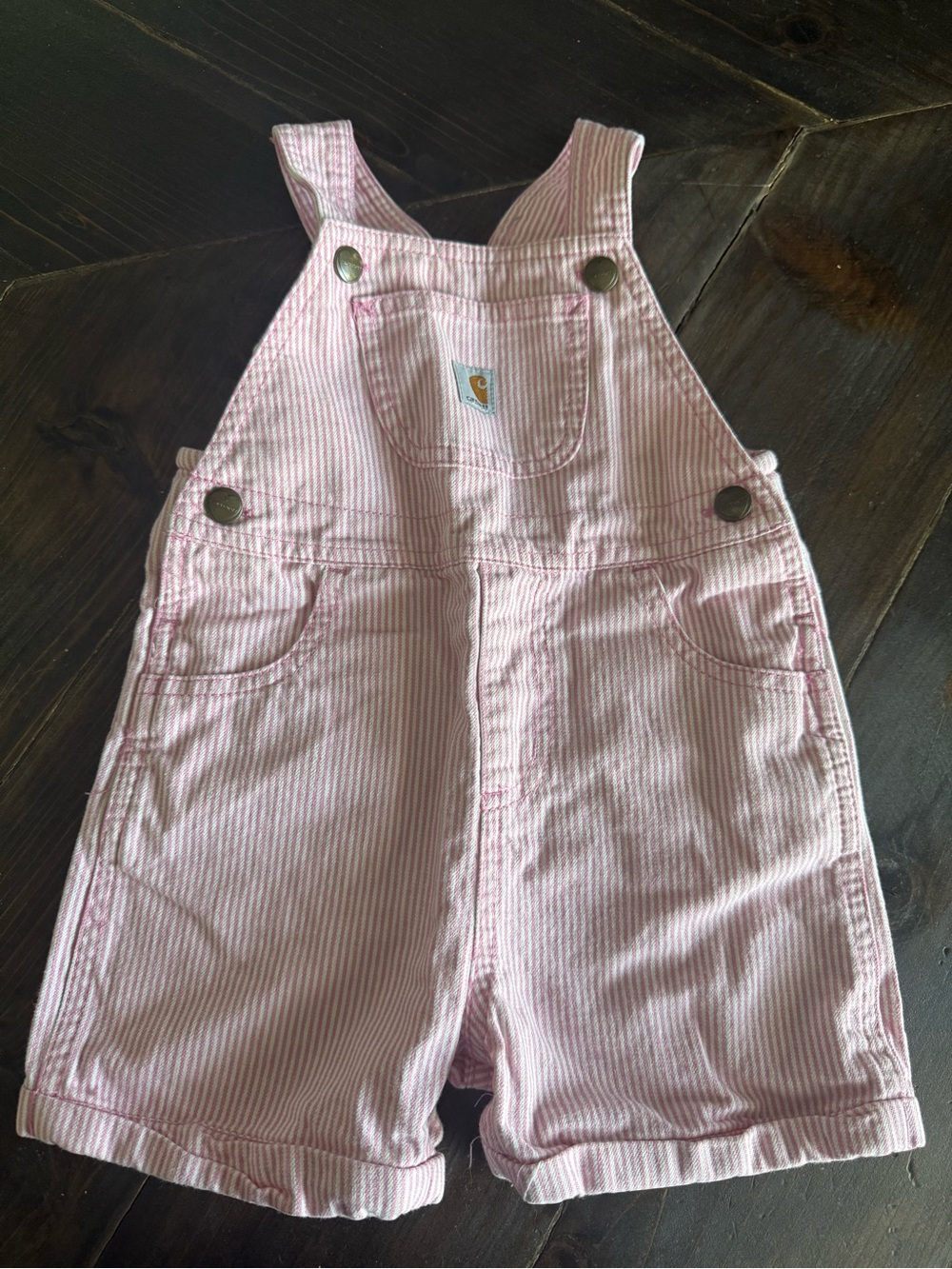 Carhartt Pink and White Striped Short Overalls Size 2T